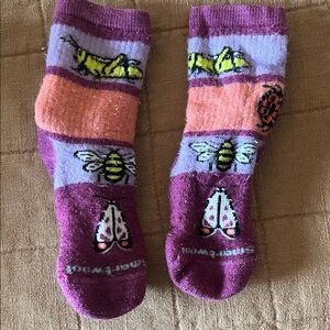 Smartwool Kids Purple Pink Orange Striped Bug Socks
